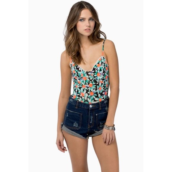 REVERSE Paradise NASTY GAL Bright Floral BODYSUIT Lace Detail SOFT S - Picture 3 of 4